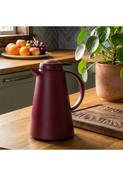 Herevin 161714-590-2 Plastik Termos Çay Termosu Su Termosu Sürahi 1,2 Litre Bordo Bordo - Beyaz