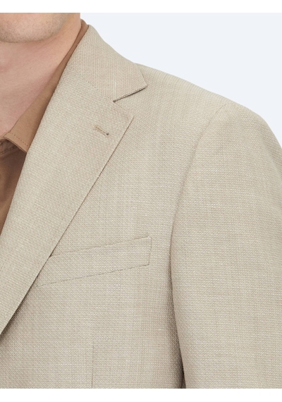 Kip Açık Bej Düz Modern Fit Yün Karışımlı Ceket Açık Bej