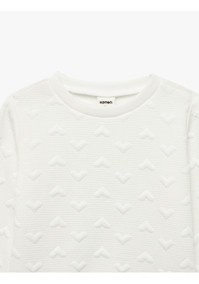 Koton Kalp Desenli Uzun Kollu Bisiklet Yaka Sweatshirt Ekru 7wmg10037ak