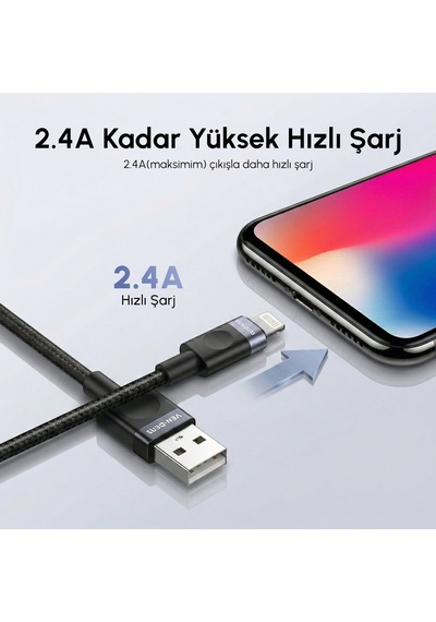 Ven-dens Vd-dcm02 Premium Lightning Örgülü Hızlı Şarj Kablosu - 3 Metre