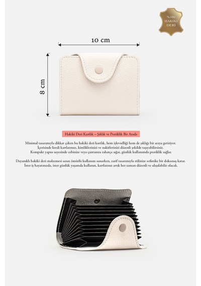 Mafi Unisex Kartell Hakiki Deri Kompakt Akordeon Kartlık Beyaz
