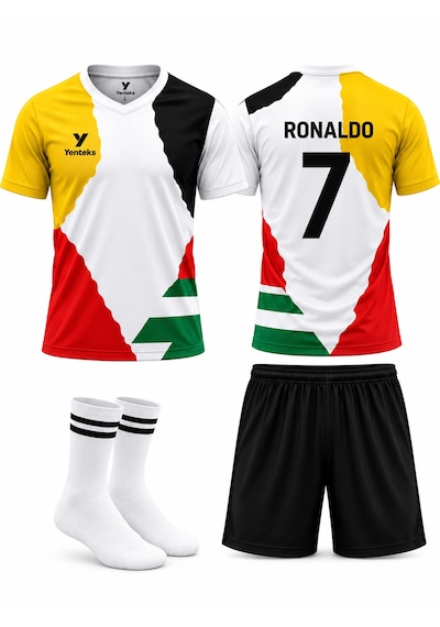 Yenteks Ronaldo Yazılı Karma Renk Çocuk Forma Seti Çorap Hediyeli Çok Renkli