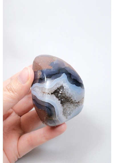 Ametist Akik Serbest Form, Tamamen Cilalanmış Parıldayan Druzy Cep & Bantlı Oniks Akik, 153g