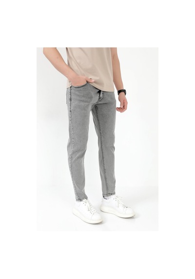 Giysa Erkek Skinny Jean Gri Kar Yıkama Düğme Kapamalı Likralı Kot Pantolon - 5602 Gri