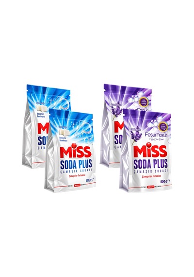 Miss Soda Plus Çamaşır Sodası Lavanta Ve Beyaz Sabun Kokulu 500 Gr 4 Lü Karma