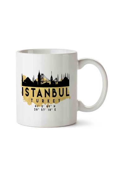 İstanbuk Türkiye Koordinatlar İki Tarafı Baskılı Kupa Bardak.jpg