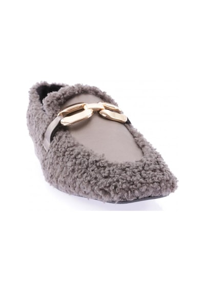 Dgn 5270-424 Metal Tokali Peluş Kadin Oxford Ayakkabi 5270-424-R13304 Gri
