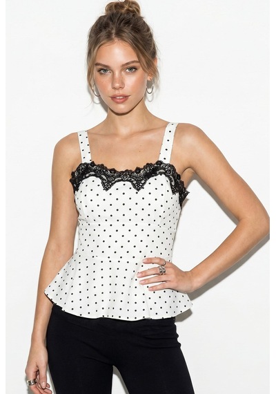 Kadın Dantel Detaylı Askılı Puantiyeli Peplum Bluz 5557 60286338 - Beyaz-siyah Çok Renkli