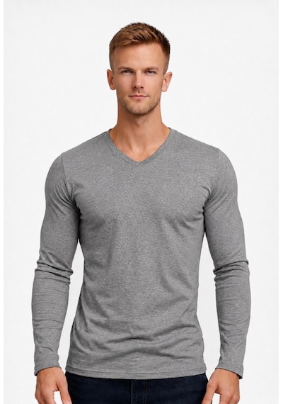 Axxel Erkek Gri Melanj Pamuklu Likralı Süprem Uzun Kollu T-shirt-d236