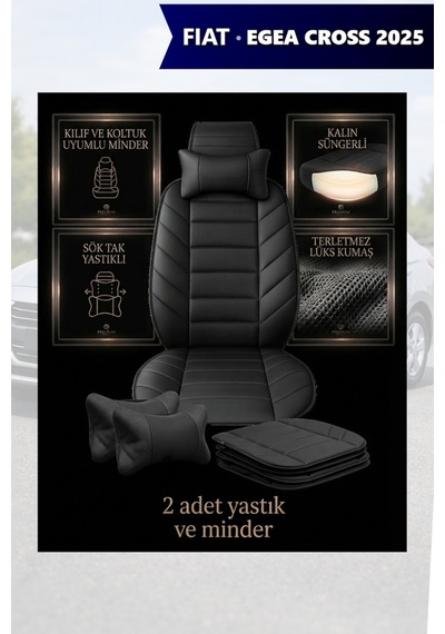 Fiat Egea Cross 2025 Uyumlu Siyah Renk Premium Lüks 2 Adet Minder Ve Yastık