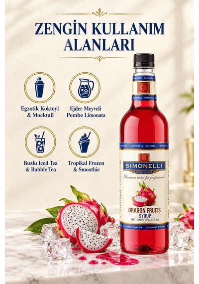 Simonelli Ejder Meyvesi Dragon Fruit Pitaya Aromalı Kahve ve Kokteyl Şurubu 700 ML + Pompa