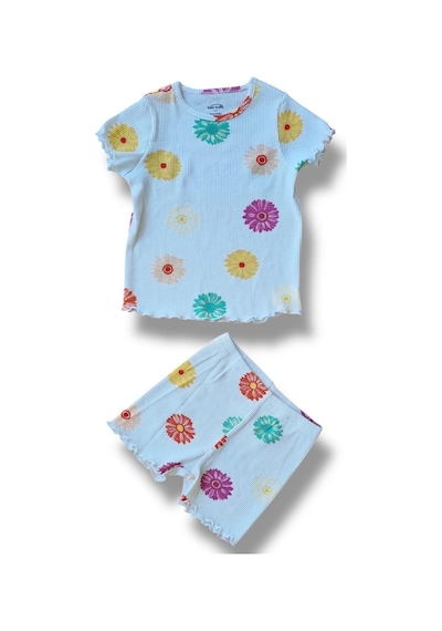 Fuar Baby %100 Pamuk Kaşkorse Kız Çocuk Şortlu Takım Yazlık 2-6 Yaş Çiçek Desenli