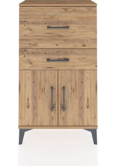 Arges Komodin Tek Raflı 2 Çekmeceli 2 Kapaklı 60x30x106 Çam-çam Çam