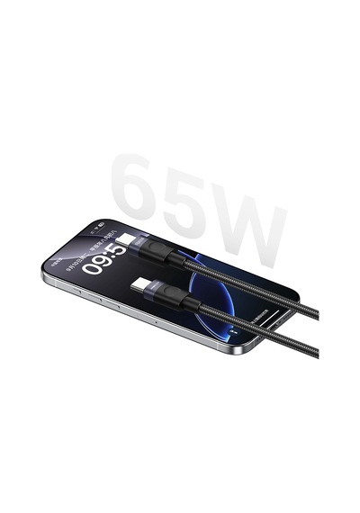 Recci Rs50cc Type-c To Type-c Pd Örgü Tasarım Hızlı Şarj Özellikli Data Ve Şarj Kablosu 65w 1m Siyah