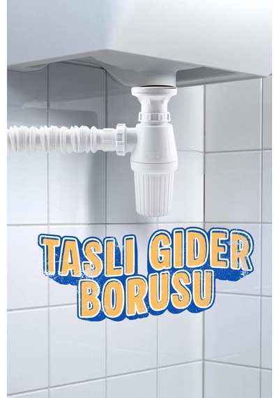Lüx Körüklü Lavabo Sifonu Taslı Sökülebilir Mutfak Banyo Gider Borusu 38 Cm Pis Su Tahliye Hortumu