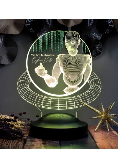 Web Tasarımcı Hediyesi, Grafiker Hediyesi, Developer Hediyesi, Yazılımcılar İçin Hediye, Matrix Temalı 3d Led Lamba