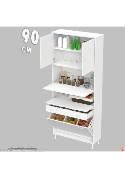 Modilayn Ece Çok Amaçlı Kiler Dolabı Kapaklı Çekmeceli Sepetli - Mutfak Ve Kahve Düzeni 90 Cm Beyaz Modilayn Ece Çok Amaçlı Kiler Dolabı Kapaklı Çekmeceli Sepetli - Mutfak Ve Kahve Düzeni 90 Cm Beyaz