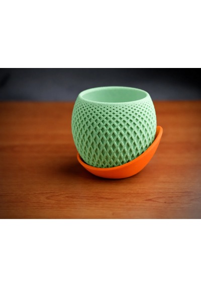 3d Baskı Küre Saksı - Kafes Dokulu İki Parçalı Dekoratif Saksı - Mint-turuncu 88179202