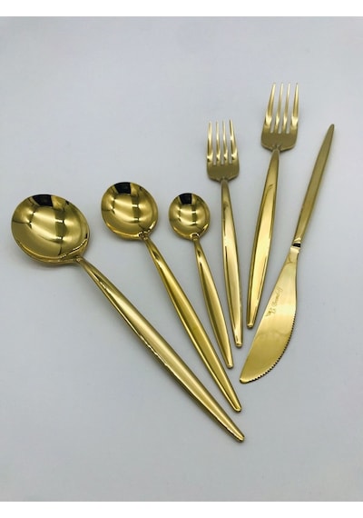 Lizbon 36 Parça Titanyum Gold Çatal  Kaşık Bıçak Seti Gold
