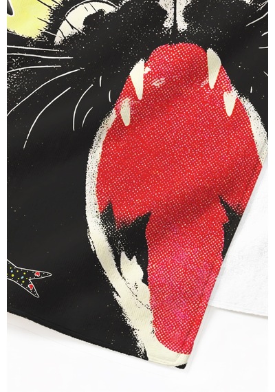 Kedi Balık Figürlü Plaj Havlusu - Akdeniz Pop Art Sarı Kırmızı Hızlı Kuruyan Mikrofiber Havlu Sisli Kumul