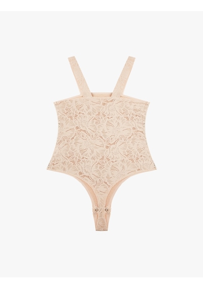 Koton Kare Yaka Askılı Dantelli Bodysuit Ten Rengi 6slk00007mk