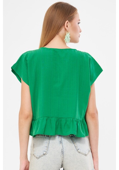Armonika Kadın Yeşil Yarasa Kol Yakası Bağlamalı Eteği Fırfırlı Oversize Crop Bluz Arm-24y001088 Armonika Kadın Yeşil Yarasa Kol Yakası Bağlamalı Eteği Fırfırlı Oversize Crop Bluz Arm-24y001088