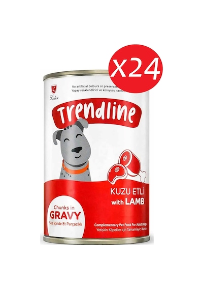 Trendlıne Konserve Sos İçinde Et Parçacıklı Kuzu Etli Yetişkin Köpek Maması 400 G 24 Adet
