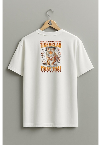 Bahriyeli Collection Oversize Muay Thai Kaplan Sporcu - Kopya Sırt Tasarımlı Unisex T-shirt Beyaz