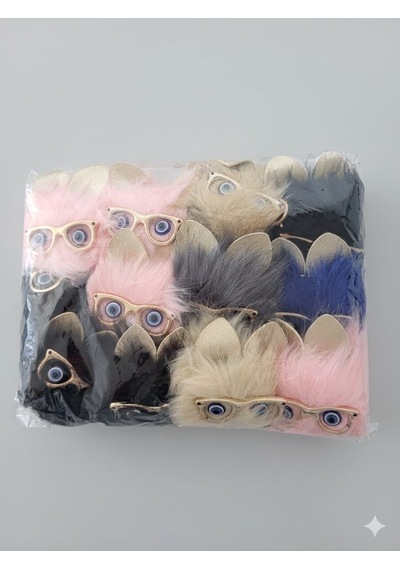 Peluş Gözlüklü Kedi Anahtarlık-çanta Charmı-maskot -12 'li Karışık