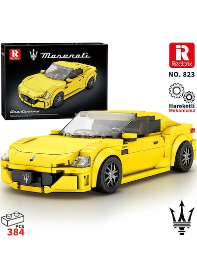 Reobrix Technic 823 1/24 Granturismo Maserati Sarı Spor Araba Yaratıcı Yapı Blok Seti Building Blocks - 384 Parça