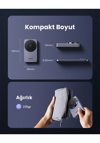 Ugreen 2'si 1 Arada 30w Magnetik Wireless Kablosuz Şarj Cihazı, Siyah, 45023 Standart