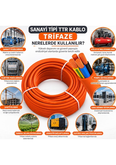 Sanayi Tipi Ttr Kablo 4x2,5 20 Metre%100 Bakır Erkek Fiş Dişi Fiş Kontrol Kalemi Kablo Seti 0.1 M