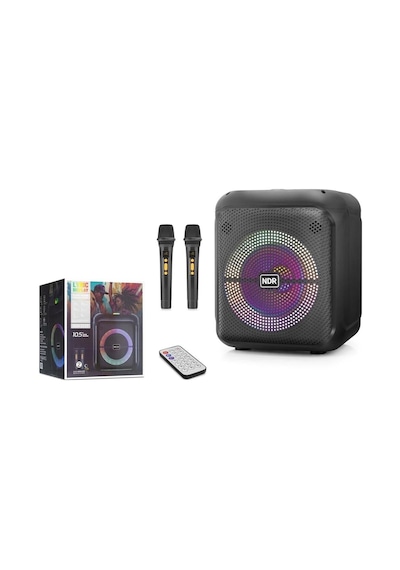 Ndr Ndr2210 Çift Karaoke Mikrofonlu Bluetooth Hoparlör Fm Radyo 20w 10.5 İnç Rgb Kumandalı Siyah