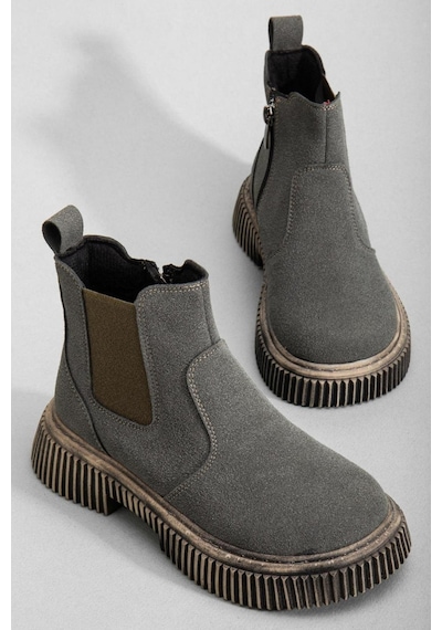 Tonny Black Kalın Tırtıklı Termo Taban Fermuarlı Lastikli Çocuk Unisex Füme Süet Chelsea Bot Tbgrf005 Füme Süet