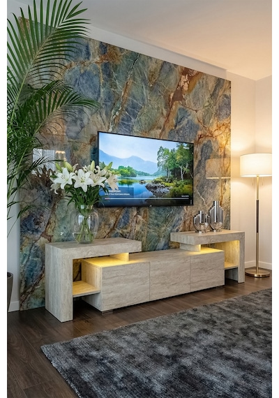 Burc Ledli Tv Ünitesi 200 Cm Traverten