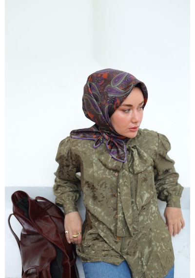Silk Home Sura İpek Eşarp 11455-s21 Tarçın, Yeşil, Gül Kurusu, Mor, Kahverengi