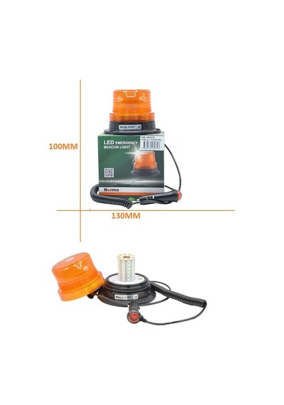 12v-24v Çakar Tepe Lamba Mıknatıslı Çakmak Fişli 60 Ledli 3 Fonksiyonlu 130 100 Mm Turuncu