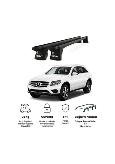 Trio-ıı Mercedes-benz Glc 2016 Ve Sonrası Uyumlu Siyah Kilitli Ara Atkı 120cm Port Bagaj Tavan Barı