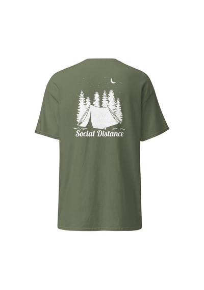 Wildstyle Social Distance Kamp Çadır Orman Doğa Sessizlik Baskılı Unisex Pamuklu Tişört Haki