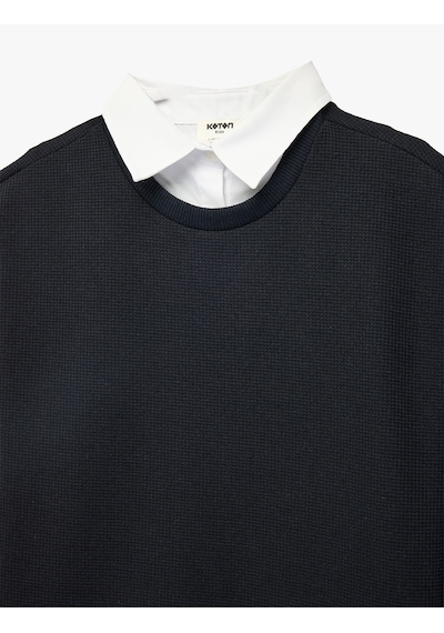 Koton Dokulu Uzun Kollu Polo Yaka Sweatshirt Lacivert 6skb10068tk Lacivert