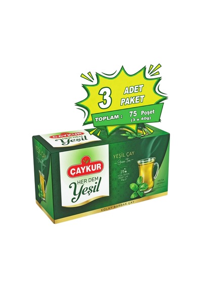 Herdem Yeşil Çay Süzen Poşet Melisalı 1,6gr 25 Adet Üçlü Paket