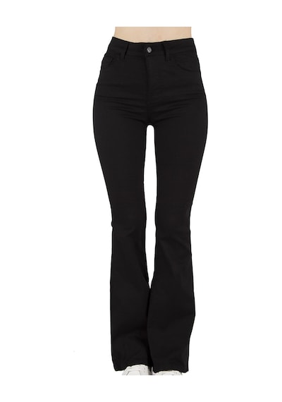 Lavajeans - Kadın Siyah Yüksek Bel Ispanyol Paça Keten Pantolon Siyah