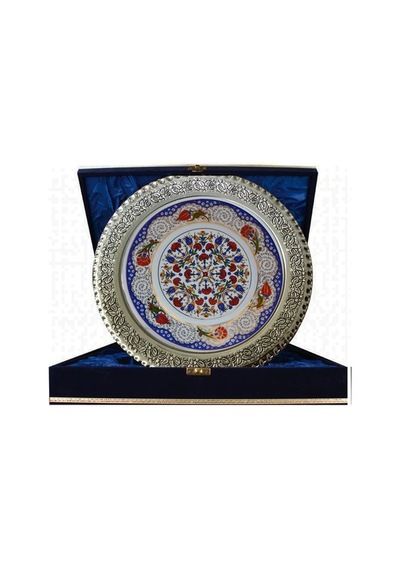 Armada Çini Prt 41 25 Cm Mavi Altın Yaldızlı Lale Karanfil Tabak