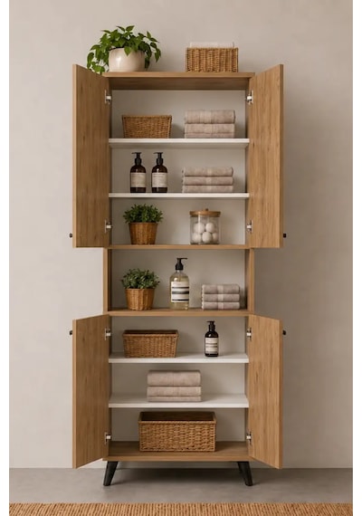 Reyo Enda Home Listra 4 Kapaklı Çok Amaçlı Dolap 170,8 Cm, Raflı, Ayaklı Depolama Dolabı - Atlantik Çam Reyo Enda Home Listra 4 Kapaklı Çok Amaçlı Dolap 170,8 Cm, Raflı, Ayaklı Depolama Dolabı - Atlantik Çam
