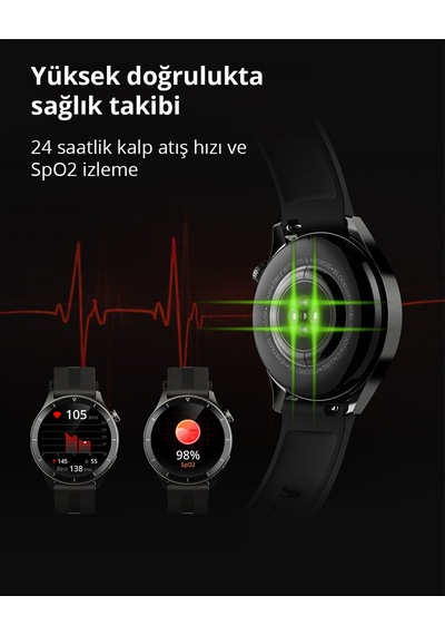 Aukey SW-2P-GY Smart Watch 3.7 Cm Lcd Ekran Ip67 Akıllı Saat (Distribütör Garantili)