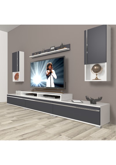 Decoraktiv Ekoflex 270ta Mdf Tv Ünitesi Tv Sehpası Beyaz - Antrasit