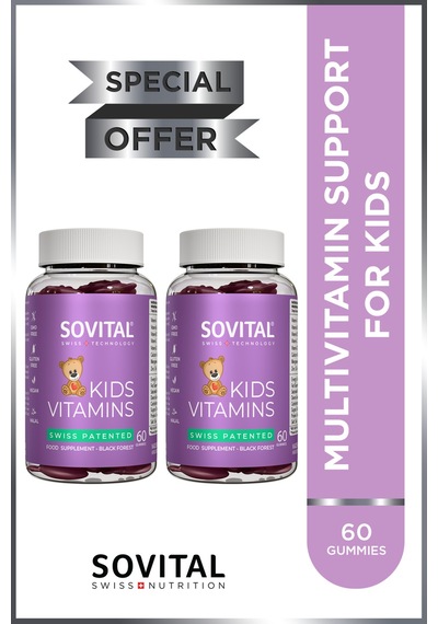 Sovital Kids A, C, D3, B6, B12, Çinko, Kalsiyum İçeren Çocuklar İçin Çiğnenebilir,vegan,şekersiz 60 Gummy X 2 Adet