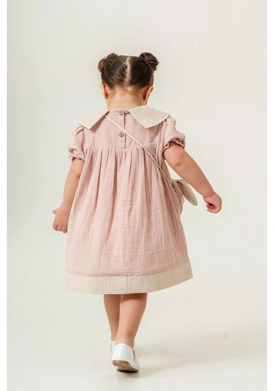 Minigimin Cicileri Miniğimin Cicileri Müslin Bebe Yaka Tavşan Çantalı Kız Çocuk Elbise - Pudra Minigimin Cicileri Miniğimin Cicileri Müslin Bebe Yaka Tavşan Çantalı Kız Çocuk Elbise - Pudra