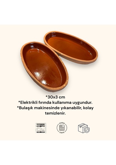 2'li Toprak Sırlı Oval Balık Güveci Pişirme Tavası 30x15x4 Toprak