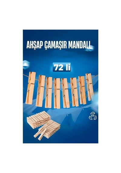 Ahşap Çamaşır Mandalı 72 Adet 721654 Açık Kahverengi